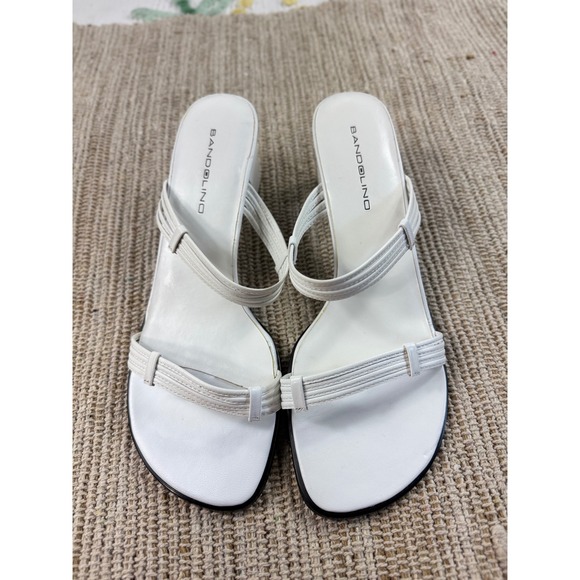Bandolino Shoes - Bandolino White Leather Strappy Block Heel Slide Sandals Women's Size 8.5